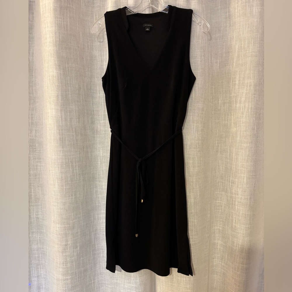 Ann Taylor Black Midi Dress with Tie Waist